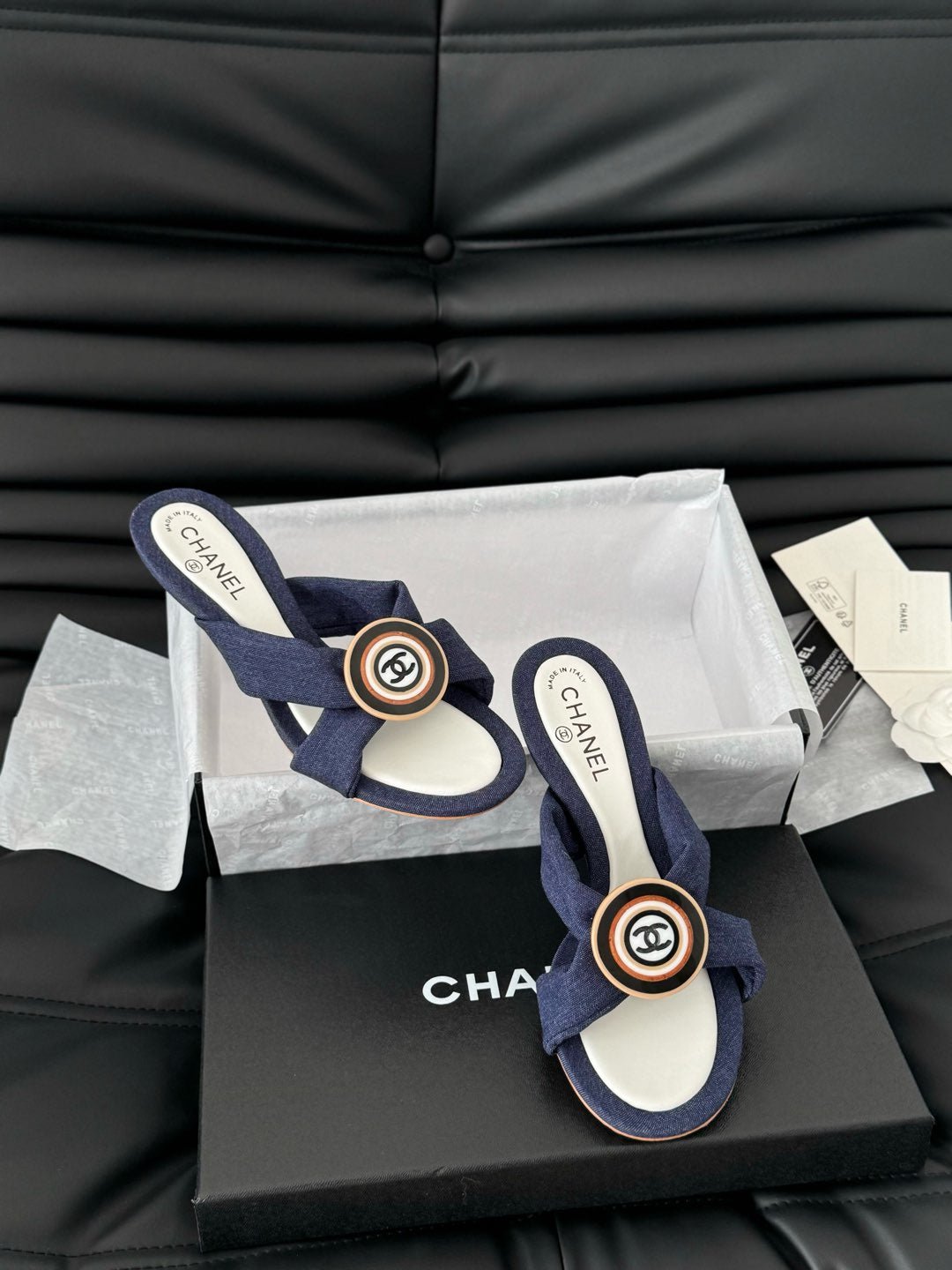 NAVY BLUE FABRIC CC SLIDE SANDALS - Image 5