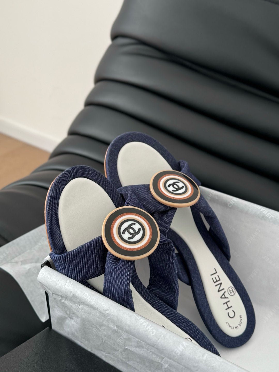 NAVY BLUE FABRIC CC SLIDE SANDALS - Image 6