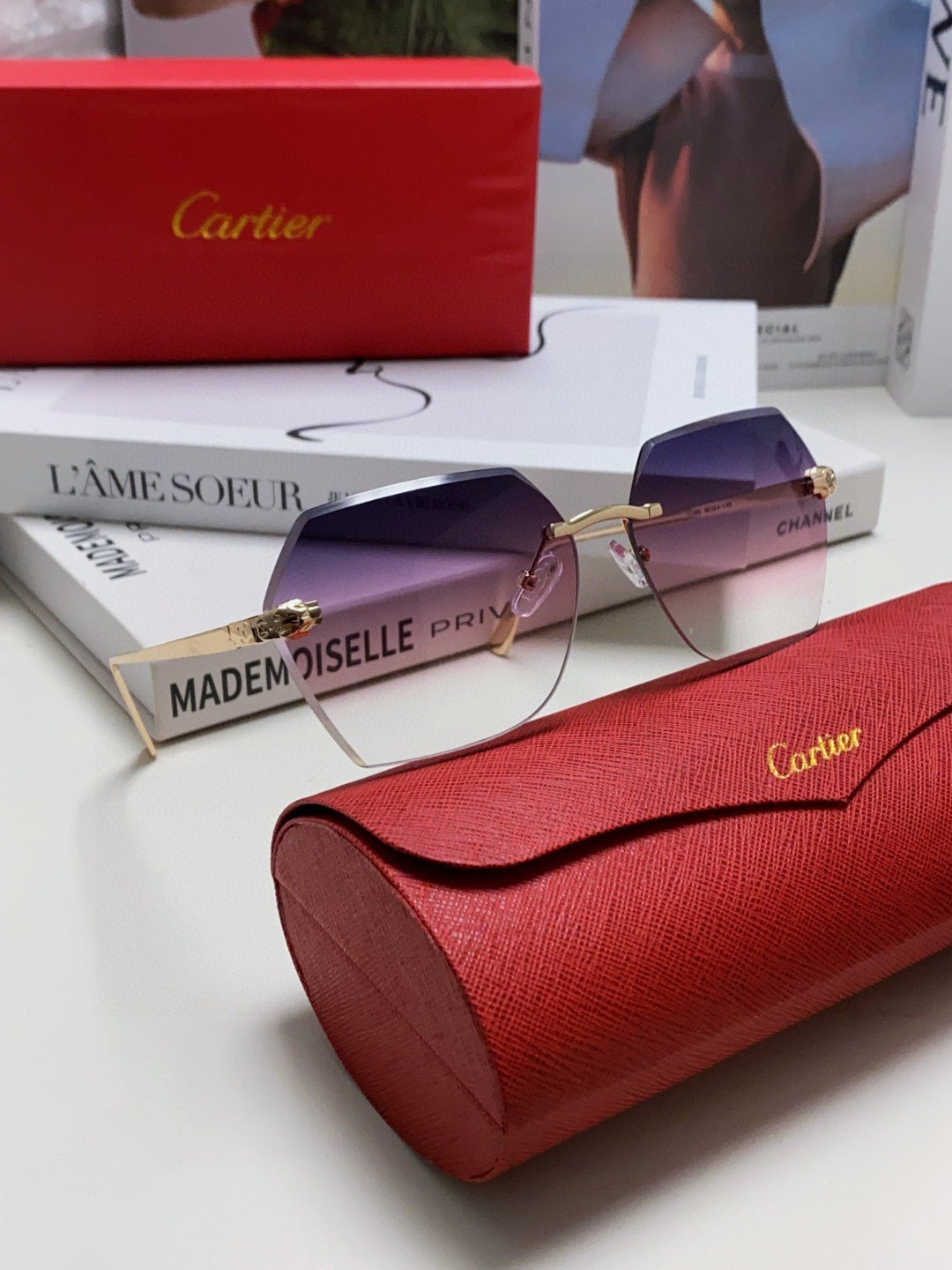 PANTHÈRE RIMLESS GEOMETRIC FRAME SUNGLASSES 539743 IN METAL - Image 11