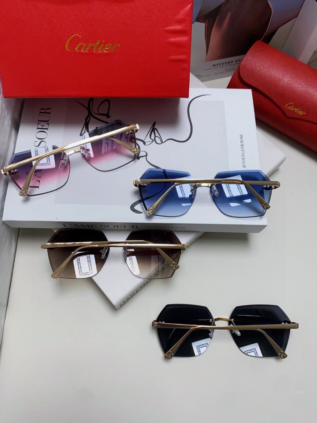 PANTHÈRE RIMLESS GEOMETRIC FRAME SUNGLASSES 539743 IN METAL - Image 9