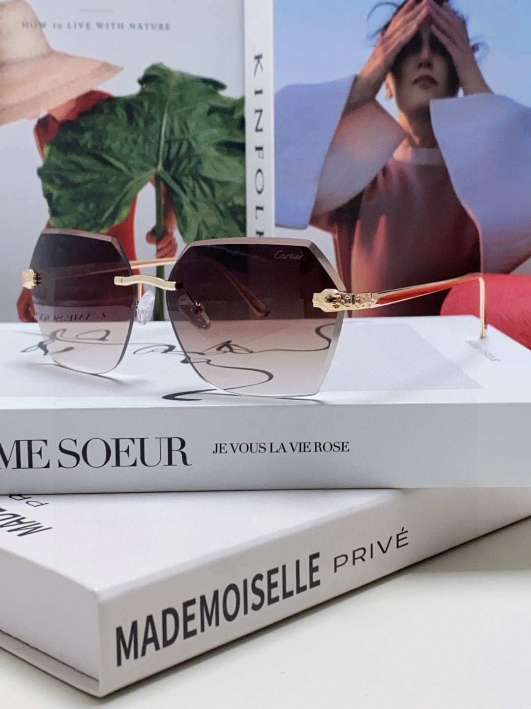 PANTHÈRE RIMLESS GEOMETRIC FRAME SUNGLASSES 539743 IN METAL - Image 3