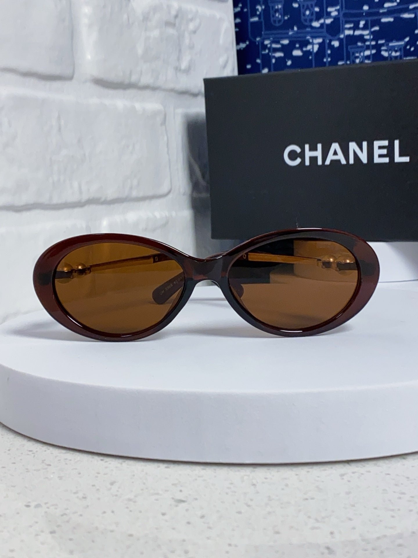 OVAL SUNGLASSES 640342 IN BROWN CLEAR ACETATE METAL FRAME - Image 4