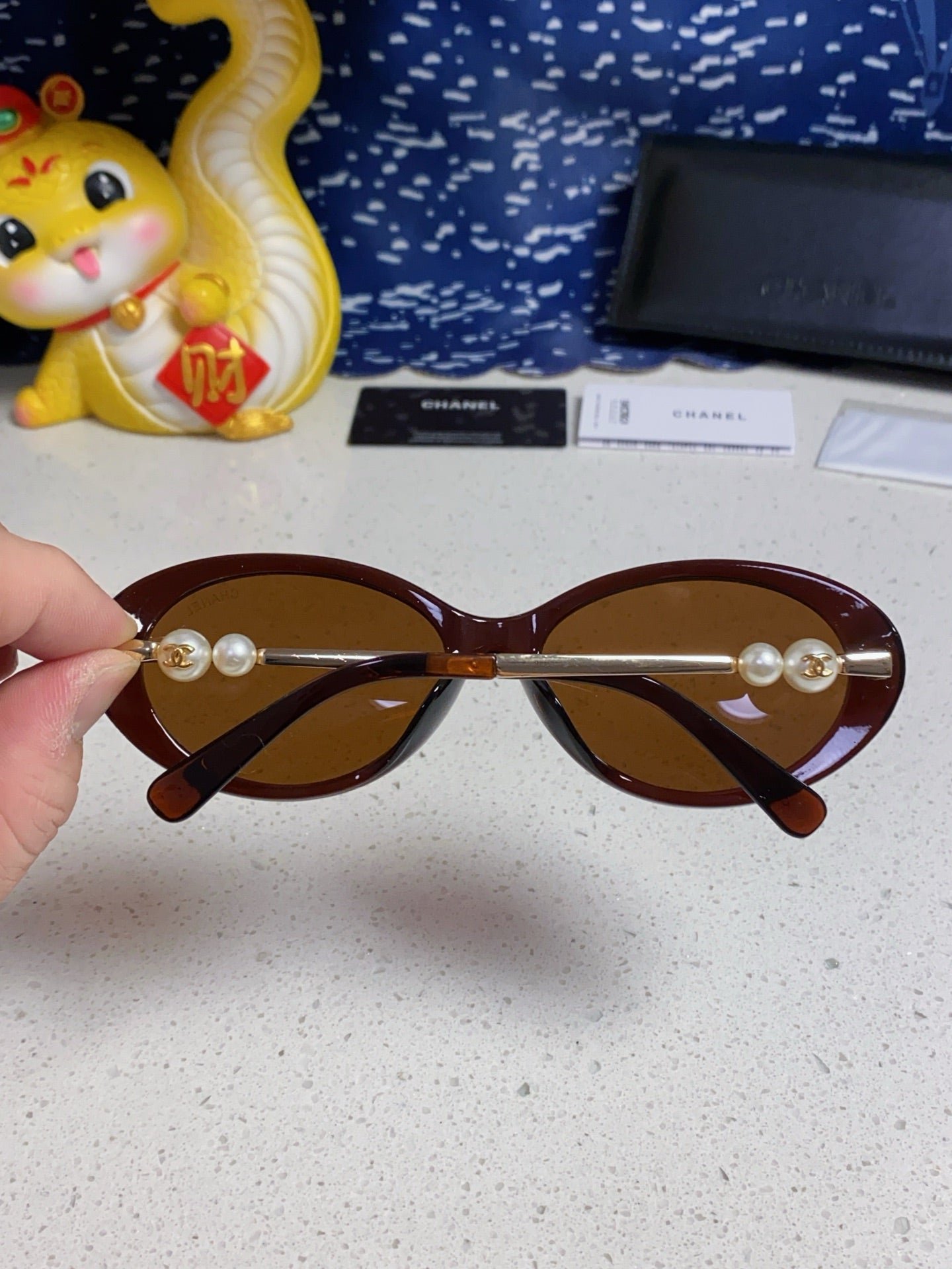 OVAL SUNGLASSES 640342 IN BROWN CLEAR ACETATE METAL FRAME - Image 5