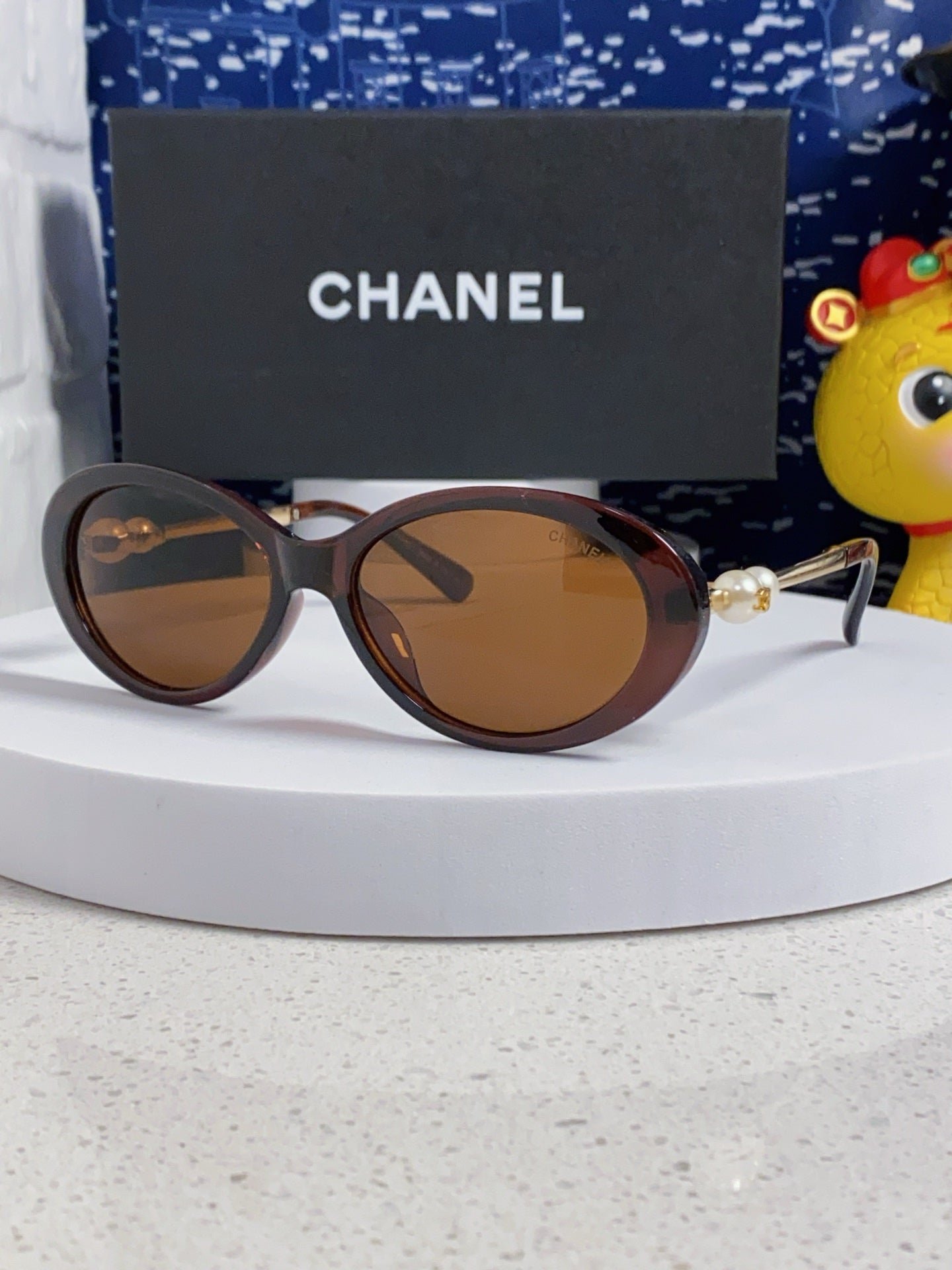 OVAL SUNGLASSES 640342 IN BROWN CLEAR ACETATE METAL FRAME - Image 7