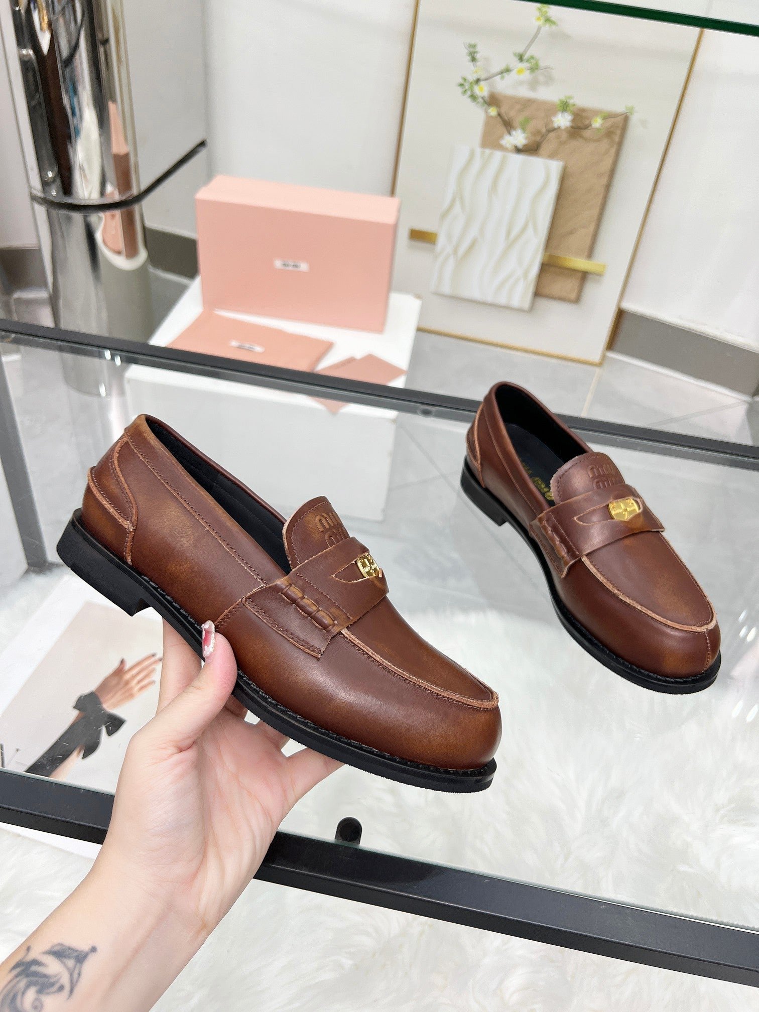PENNY LOAFERS IN BROWN BLENDED CALFSKIN - Image 3