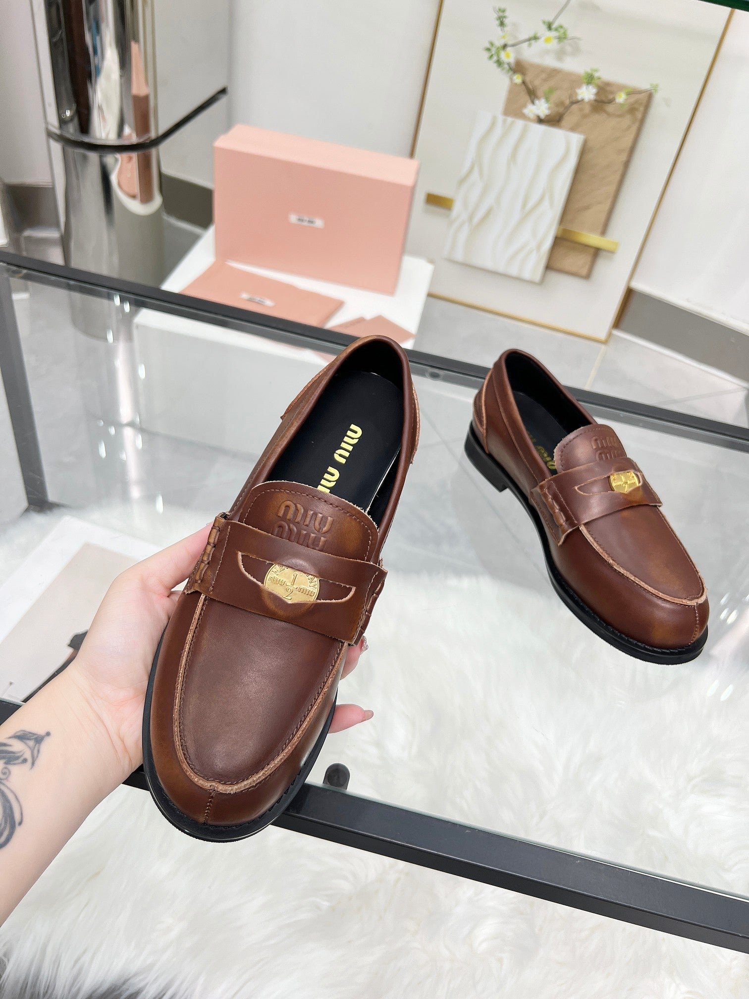PENNY LOAFERS IN BROWN BLENDED CALFSKIN - Image 4
