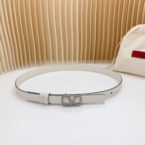 Vlogo Buckle Water Wave Silver Copper Glossy White Leather 20mm Belt