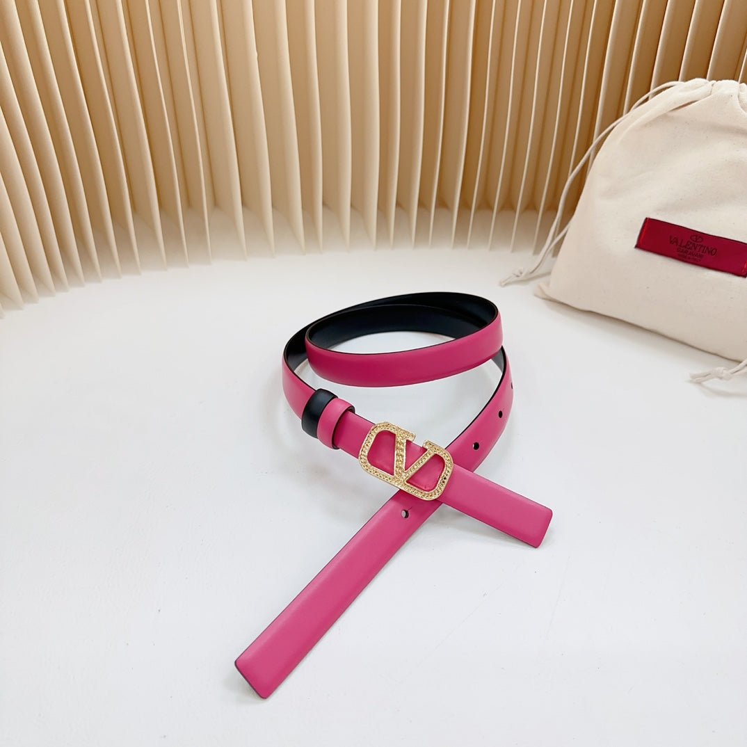 Vlogo Buckle Water Wave Gold Copper Glossy Pink Black Leather 20mm Belt - Image 7