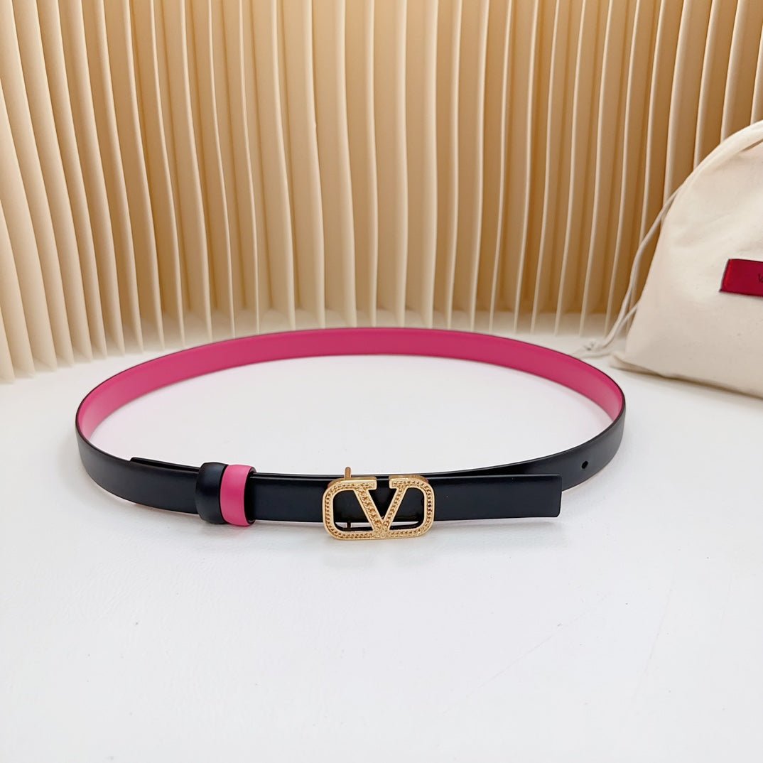 Vlogo Buckle Water Wave Gold Copper Glossy Pink Black Leather 20mm Belt - Image 2
