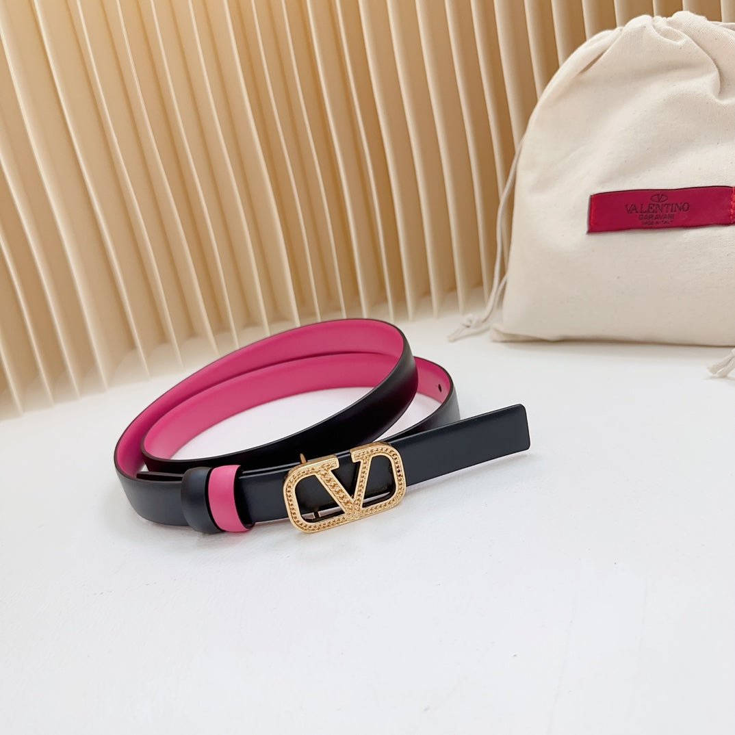 Vlogo Buckle Water Wave Gold Copper Glossy Pink Black Leather 20mm Belt - Image 3