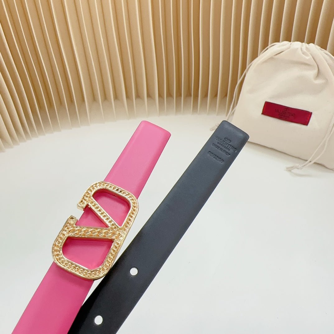 Vlogo Buckle Water Wave Gold Copper Glossy Pink Black Leather 20mm Belt - Image 5