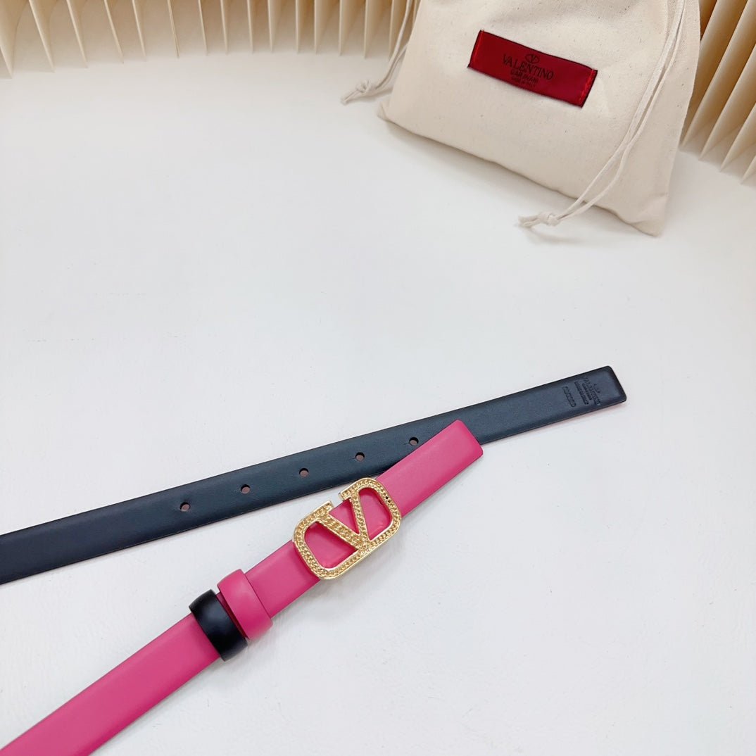 Vlogo Buckle Water Wave Gold Copper Glossy Pink Black Leather 20mm Belt - Image 8