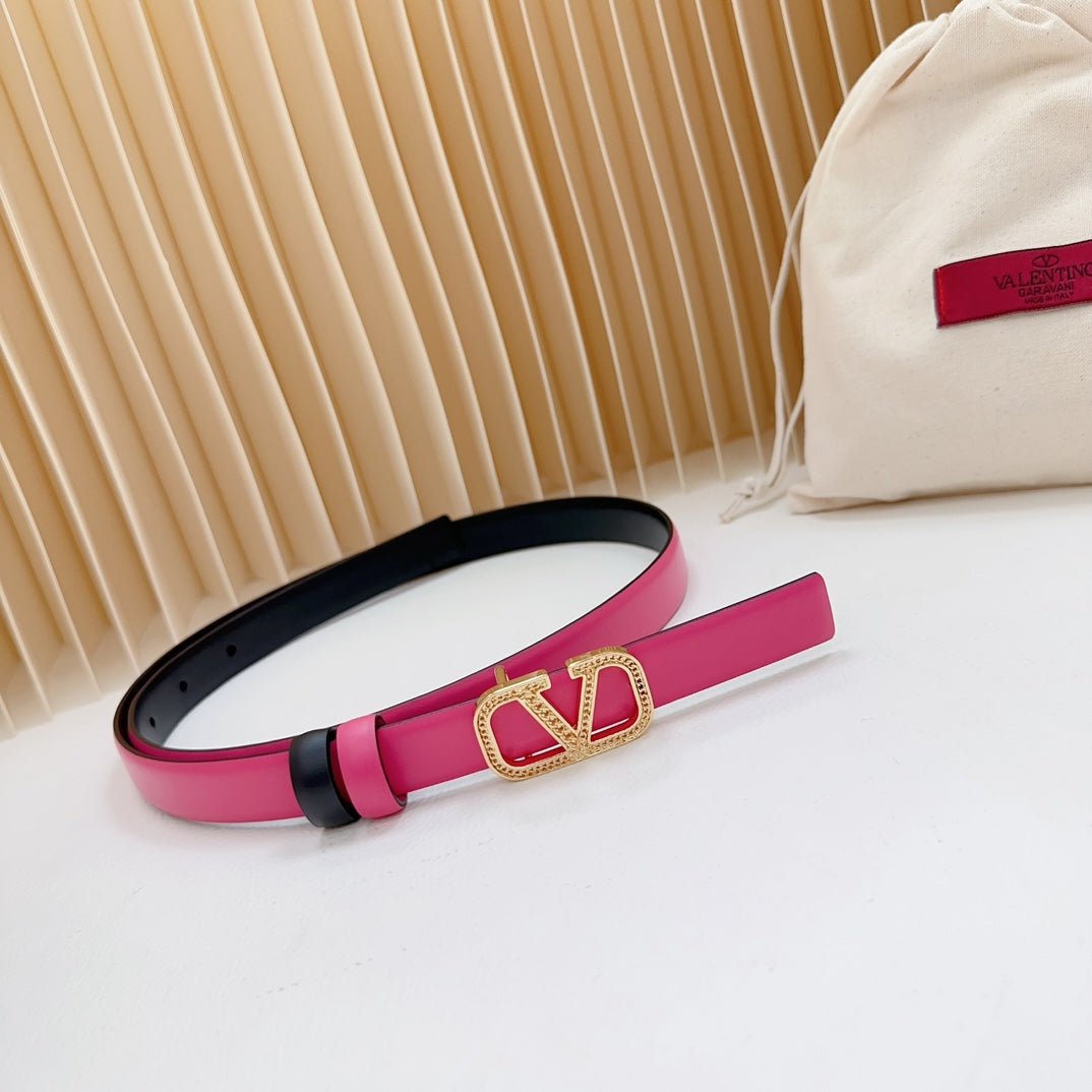 Vlogo Buckle Water Wave Gold Copper Glossy Pink Black Leather 20mm Belt - Image 4
