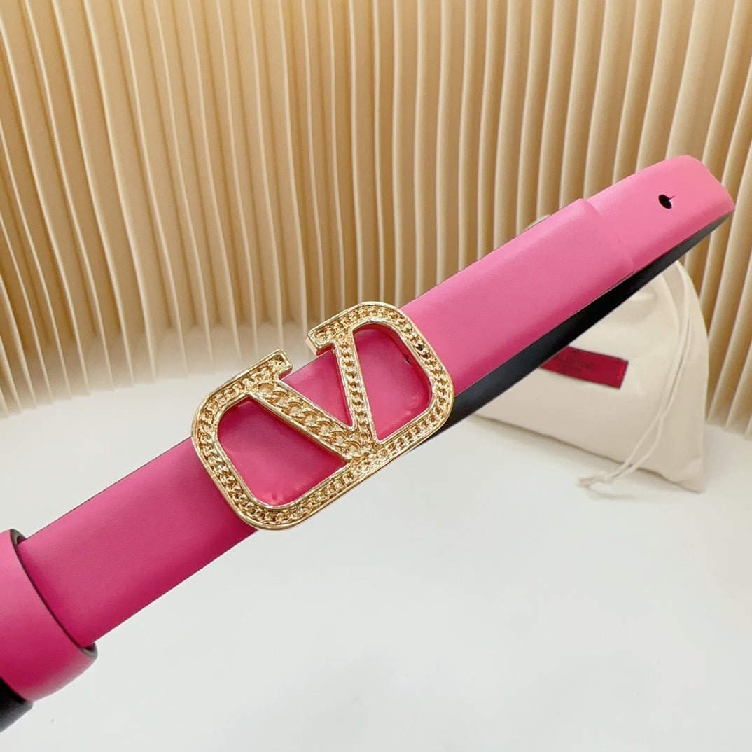 Vlogo Buckle Water Wave Gold Copper Glossy Pink Black Leather 20mm Belt - Image 6