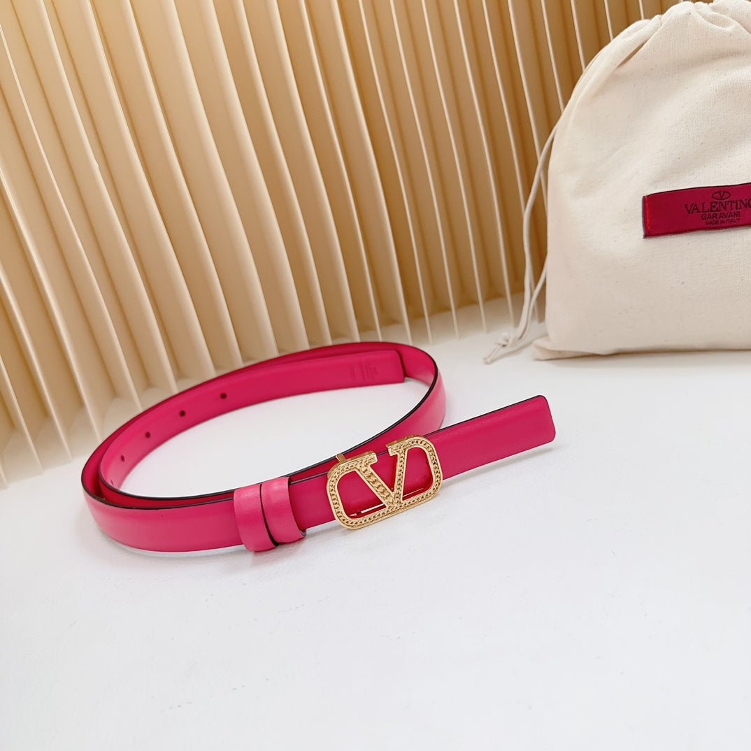Vlogo Buckle Water Wave Gold Copper Glossy Pink Leather 20mm Belt - Image 2
