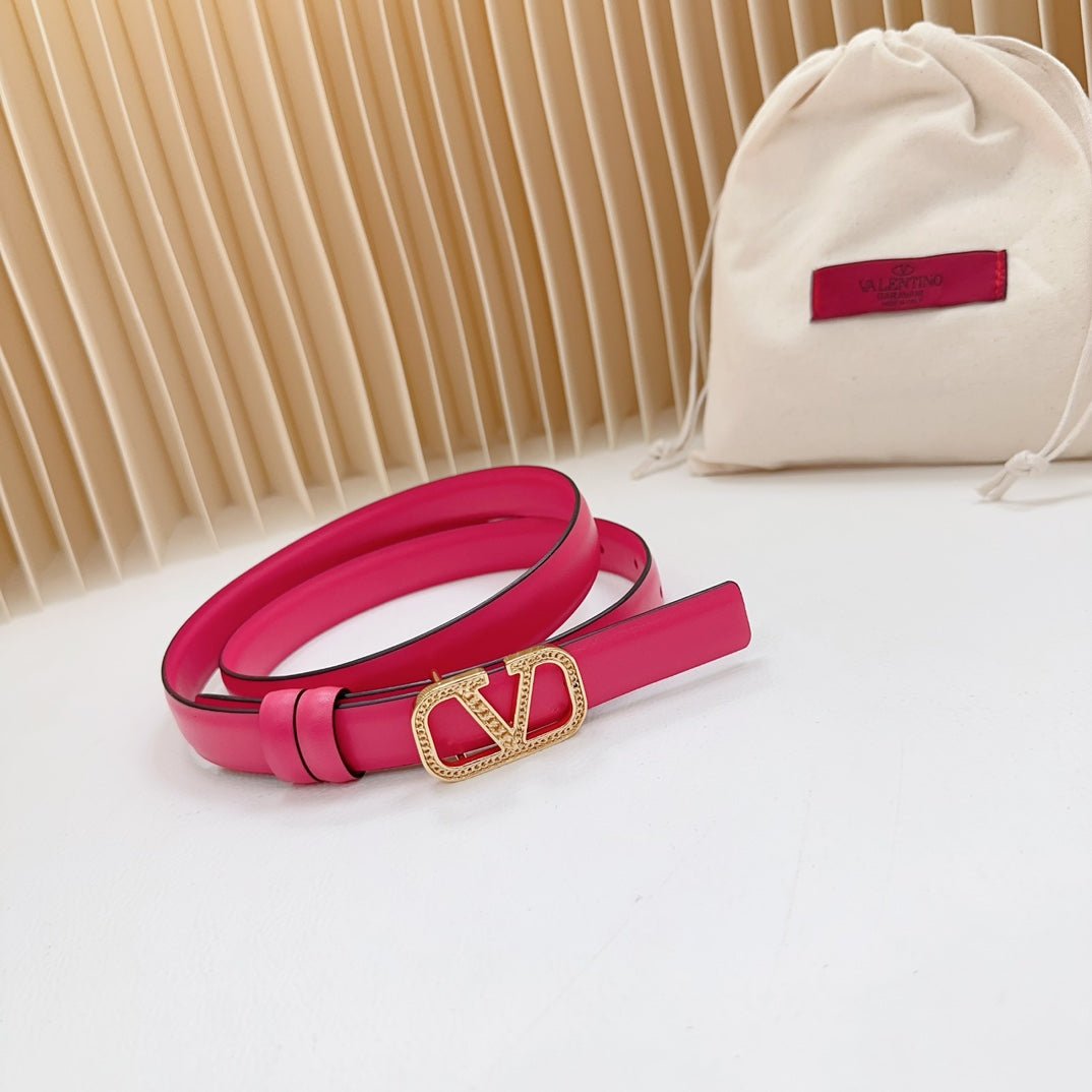 Vlogo Buckle Water Wave Gold Copper Glossy Pink Leather 20mm Belt - Image 3