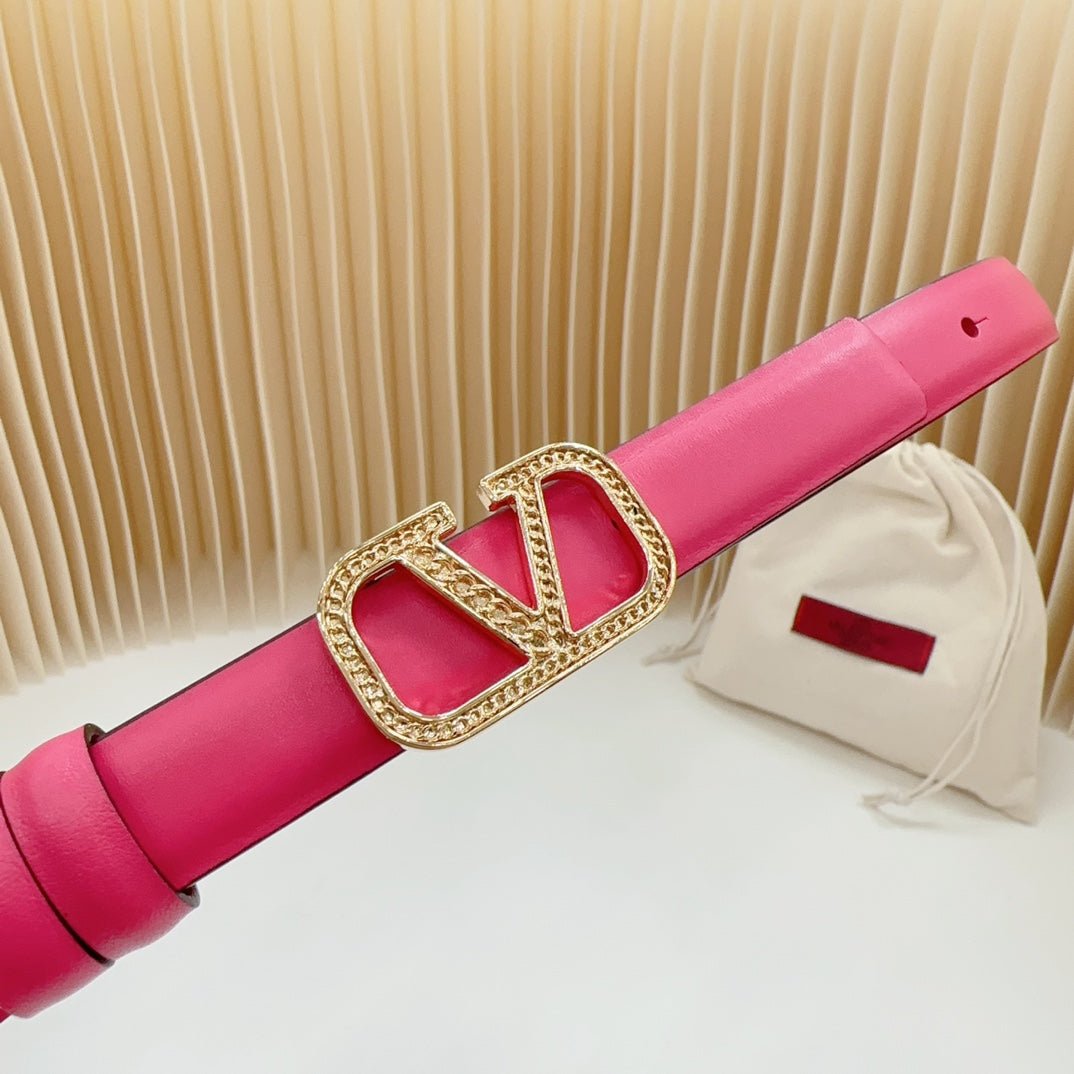 Vlogo Buckle Water Wave Gold Copper Glossy Pink Leather 20mm Belt - Image 5