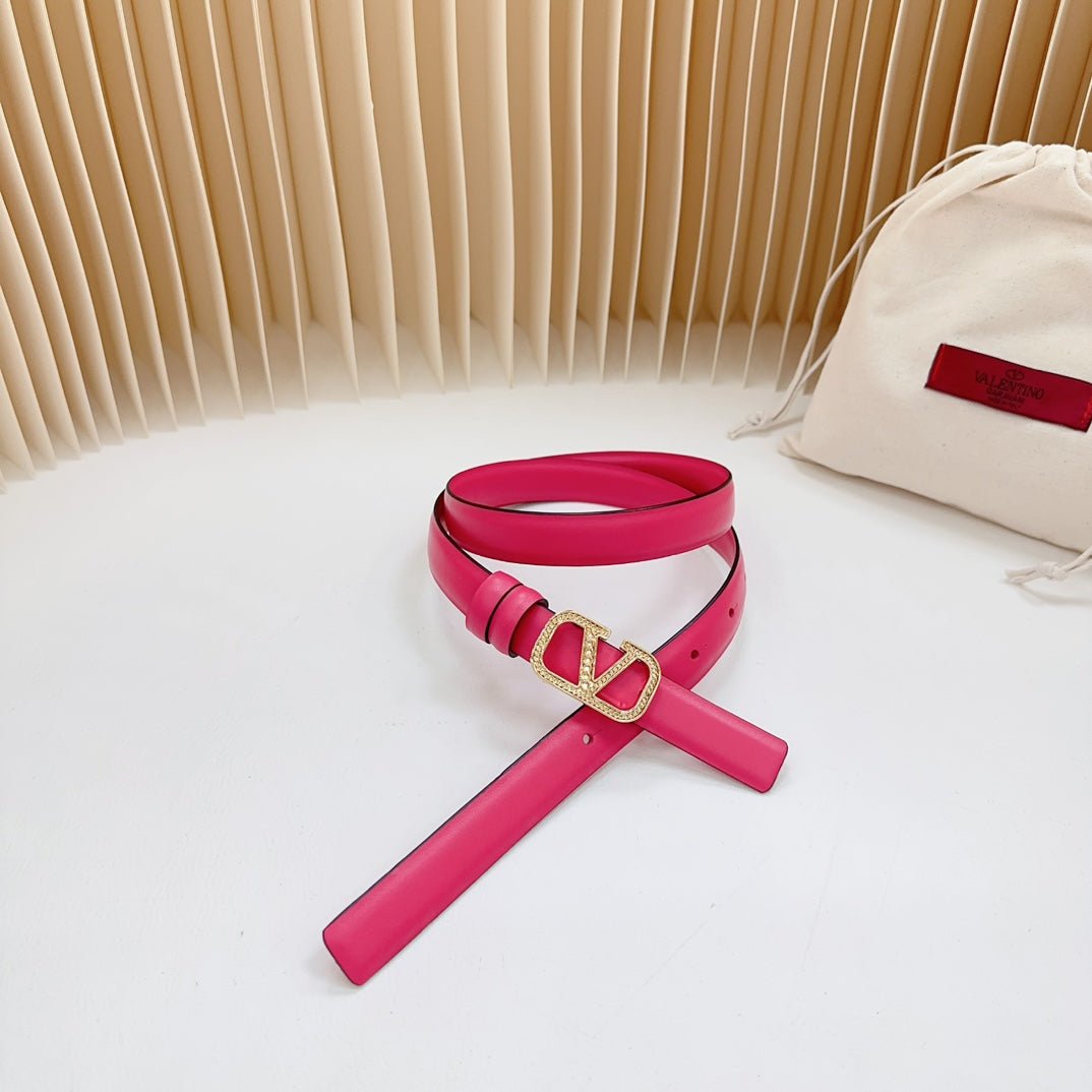 Vlogo Buckle Water Wave Gold Copper Glossy Pink Leather 20mm Belt - Image 7