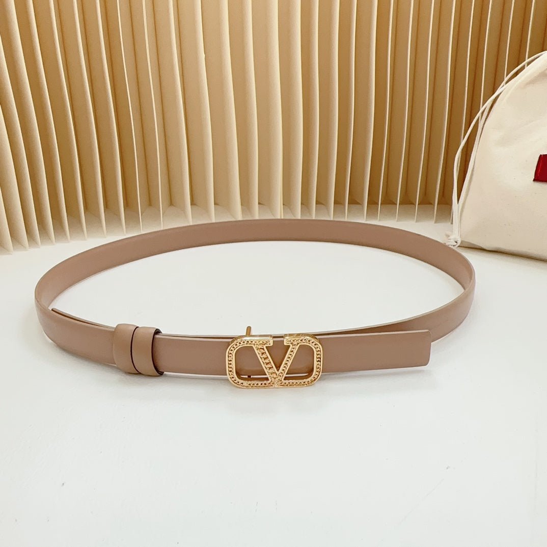 Vlogo Buckle Water Wave Gold Copper Glossy Beige Leather 20mm Belt - Image 3