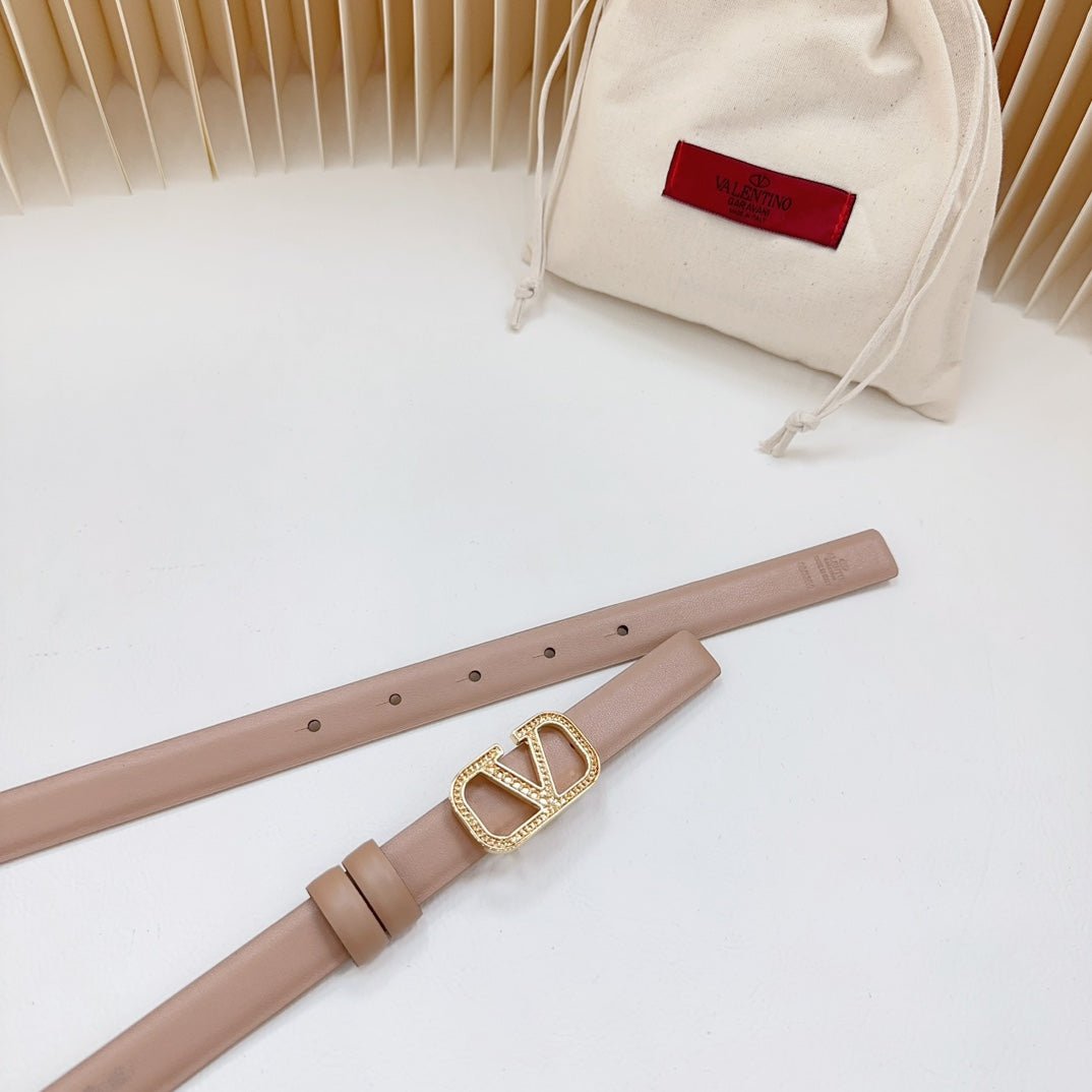 Vlogo Buckle Water Wave Gold Copper Glossy Beige Leather 20mm Belt - Image 7