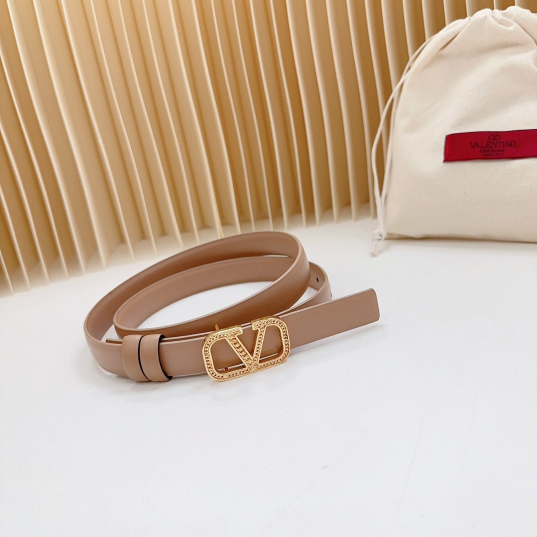 Vlogo Buckle Water Wave Gold Copper Glossy Beige Leather 20mm Belt - Image 2