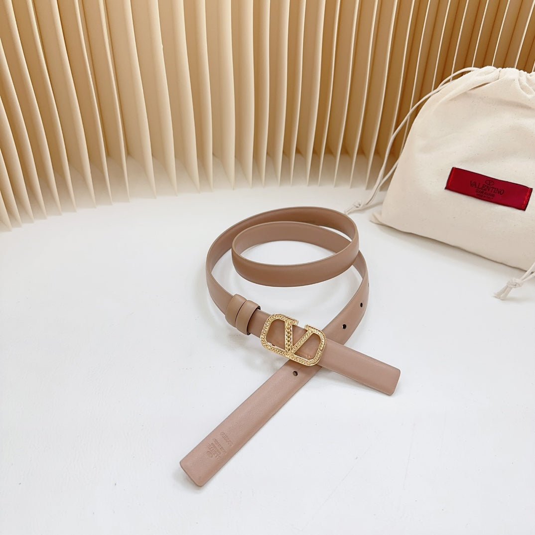 Vlogo Buckle Water Wave Gold Copper Glossy Beige Leather 20mm Belt - Image 4