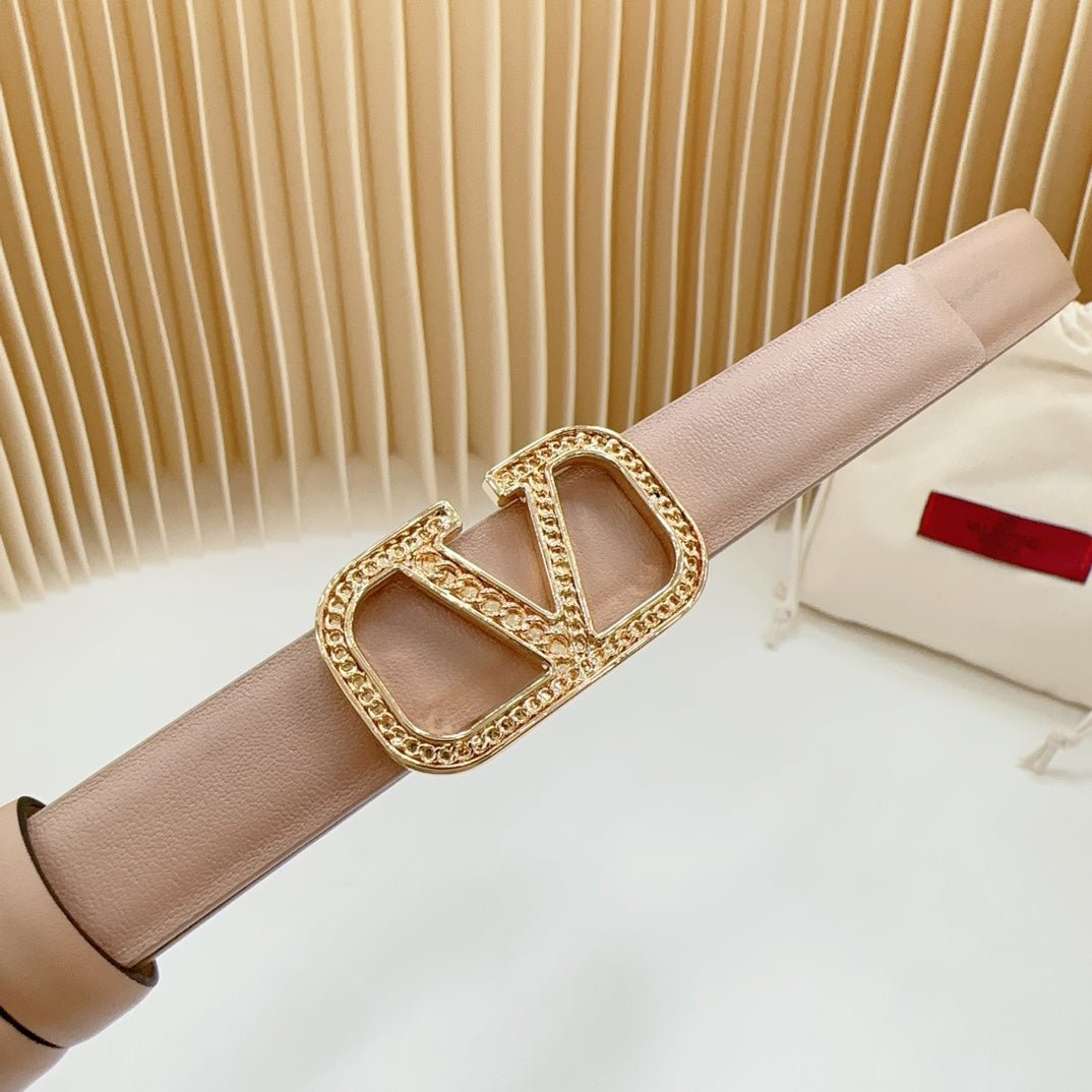 Vlogo Buckle Water Wave Gold Copper Glossy Beige Leather 20mm Belt - Image 6