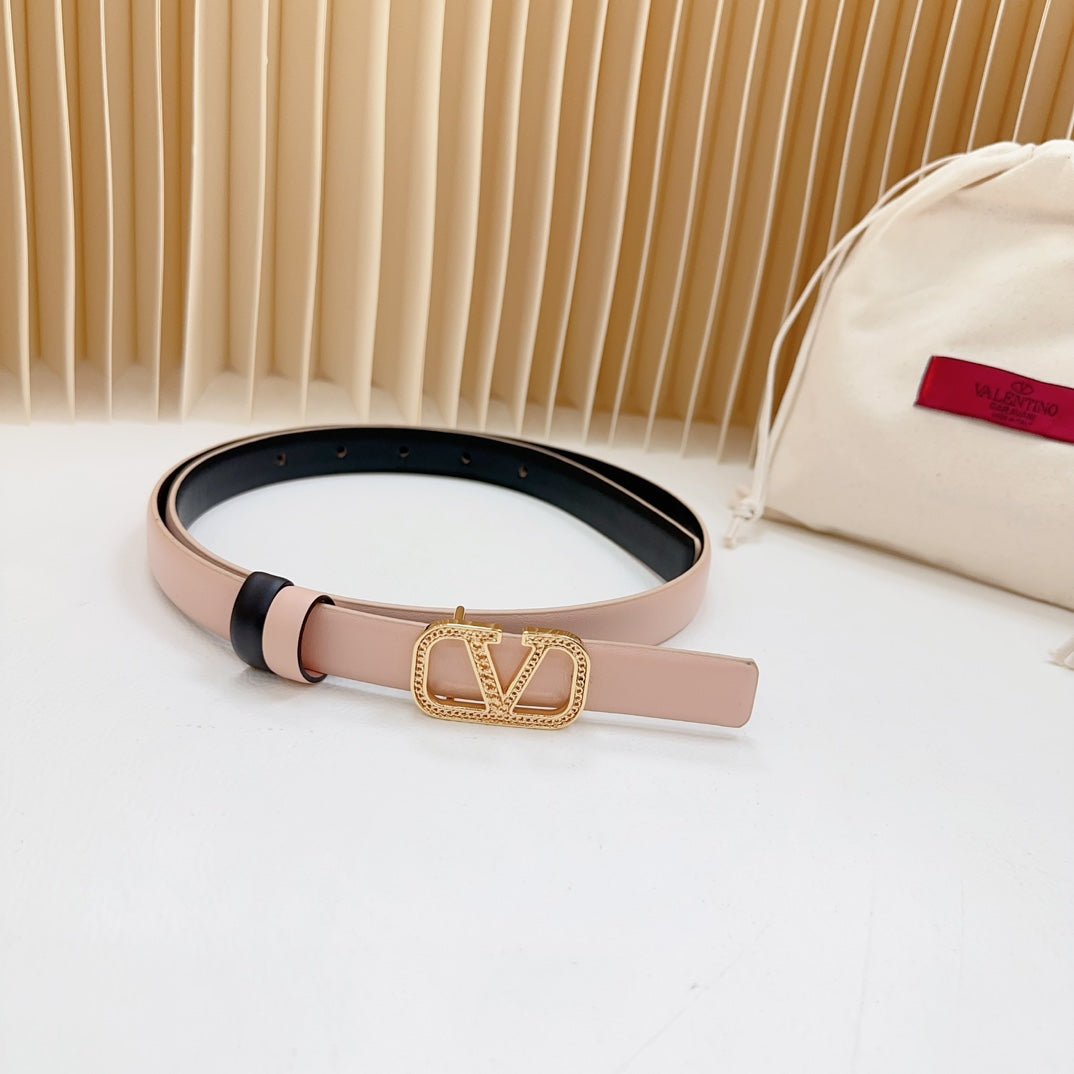 Vlogo Buckle Water Wave Gold Copper Glossy Light Pink Black Leather 20mm Belt - Image 4