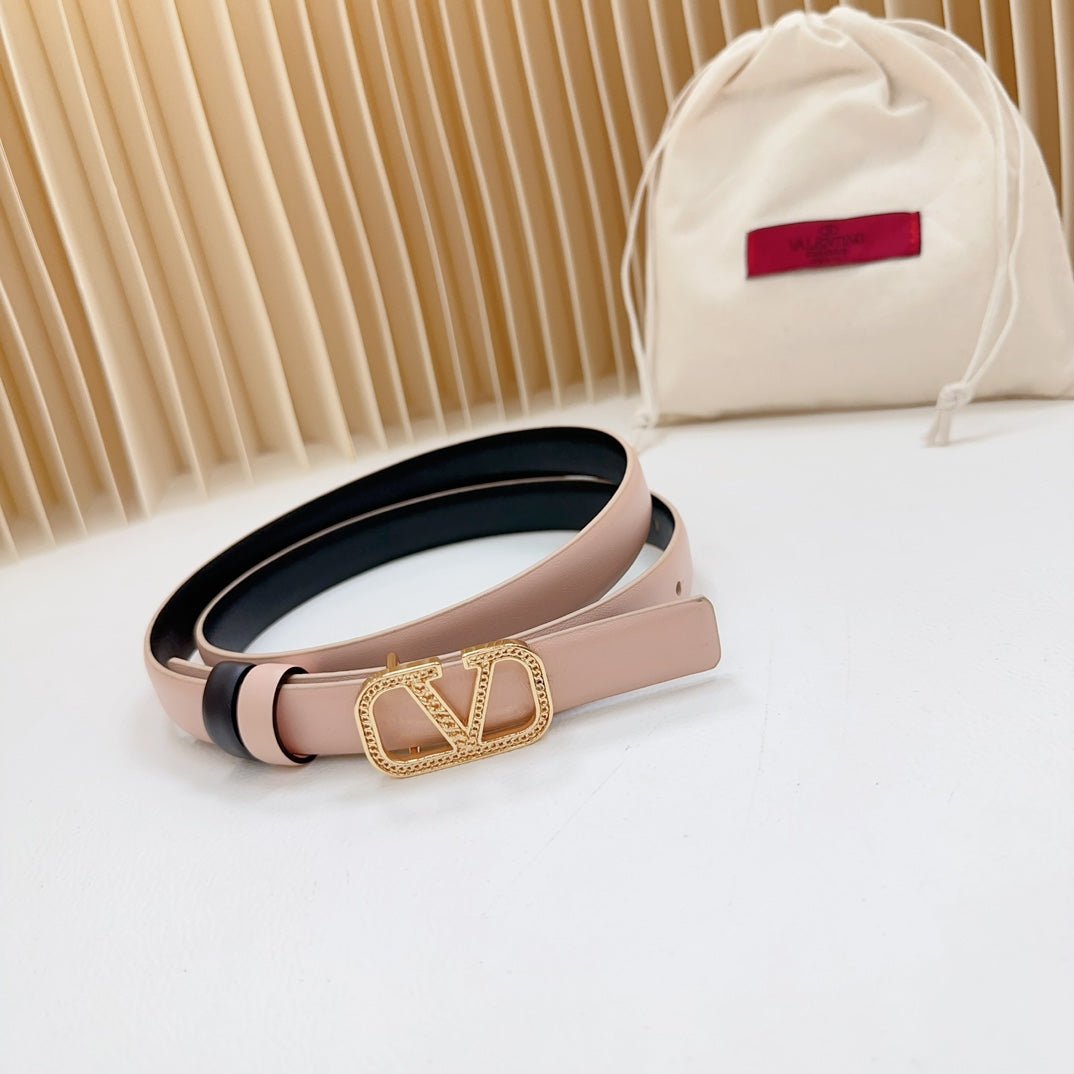 Vlogo Buckle Water Wave Gold Copper Glossy Light Pink Black Leather 20mm Belt - Image 5