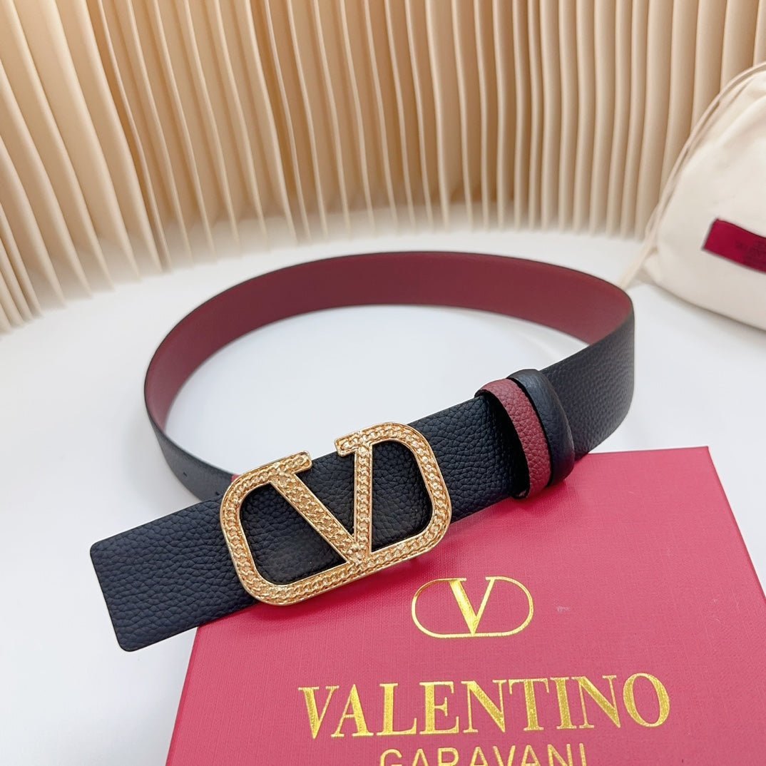 Vlogo Buckle Water Wave Gold Copper Glossy Wine Black Leather 40mm - Image 3