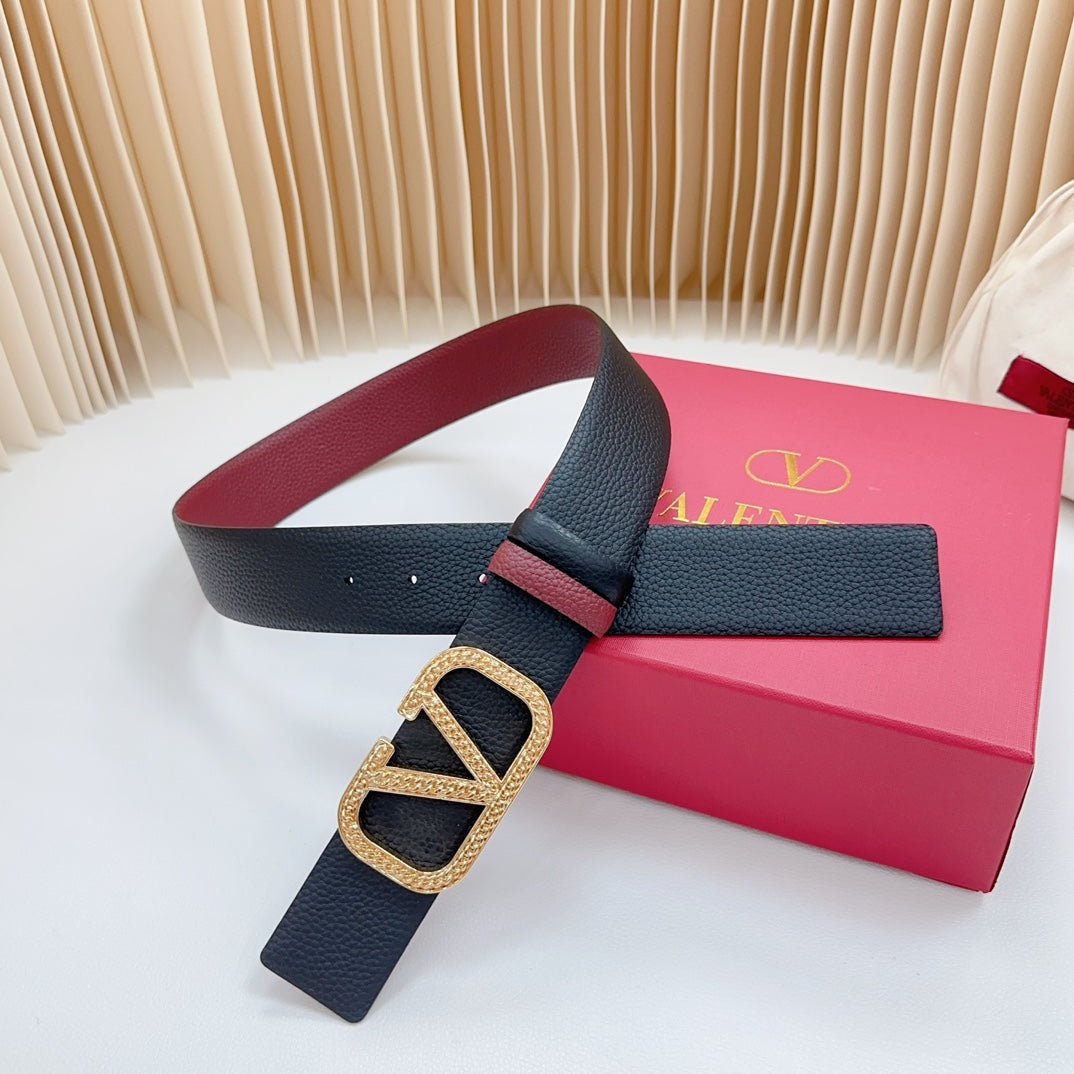 Vlogo Buckle Water Wave Gold Copper Glossy Wine Black Leather 40mm - Image 7