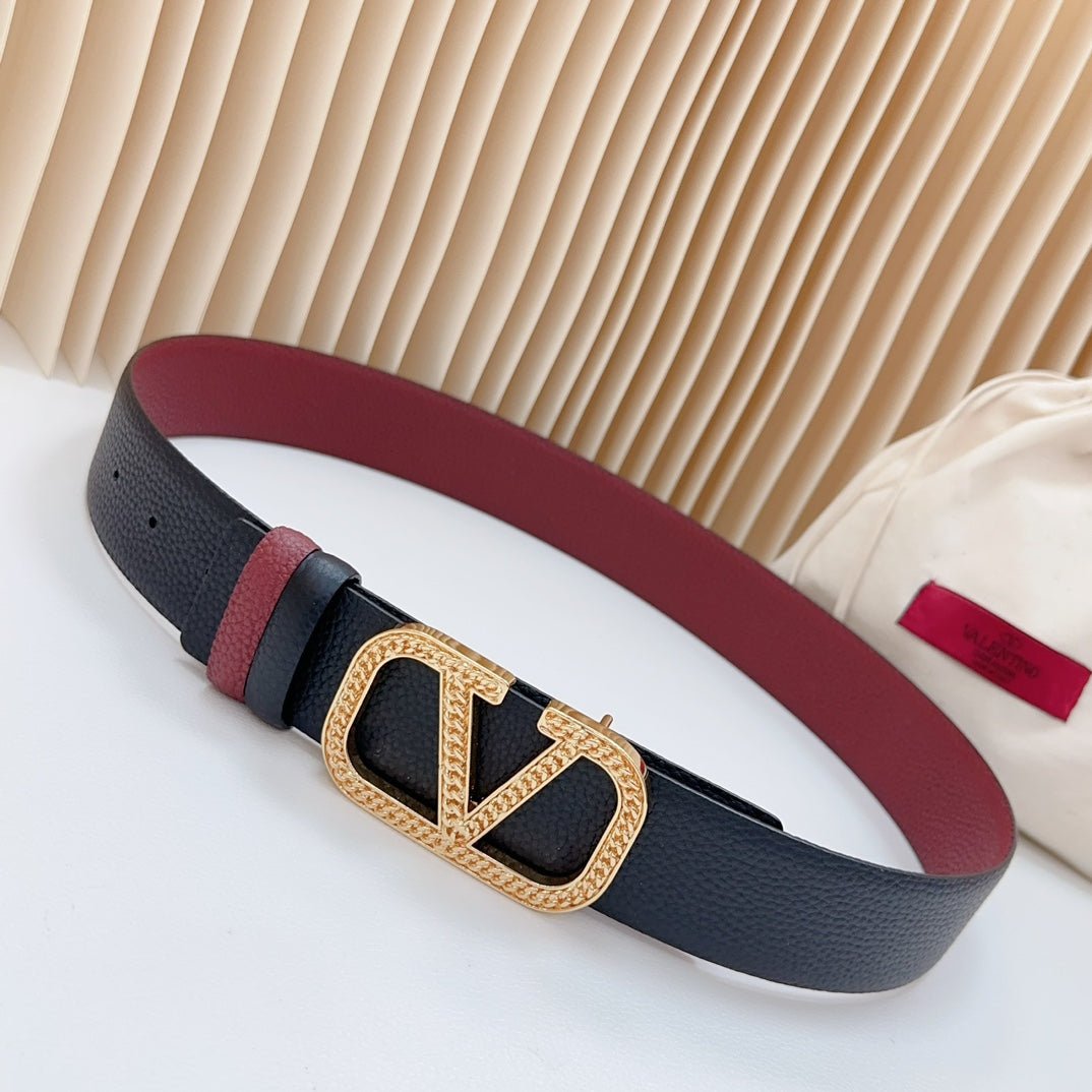 Vlogo Buckle Water Wave Gold Copper Glossy Wine Black Leather 40mm - Image 2
