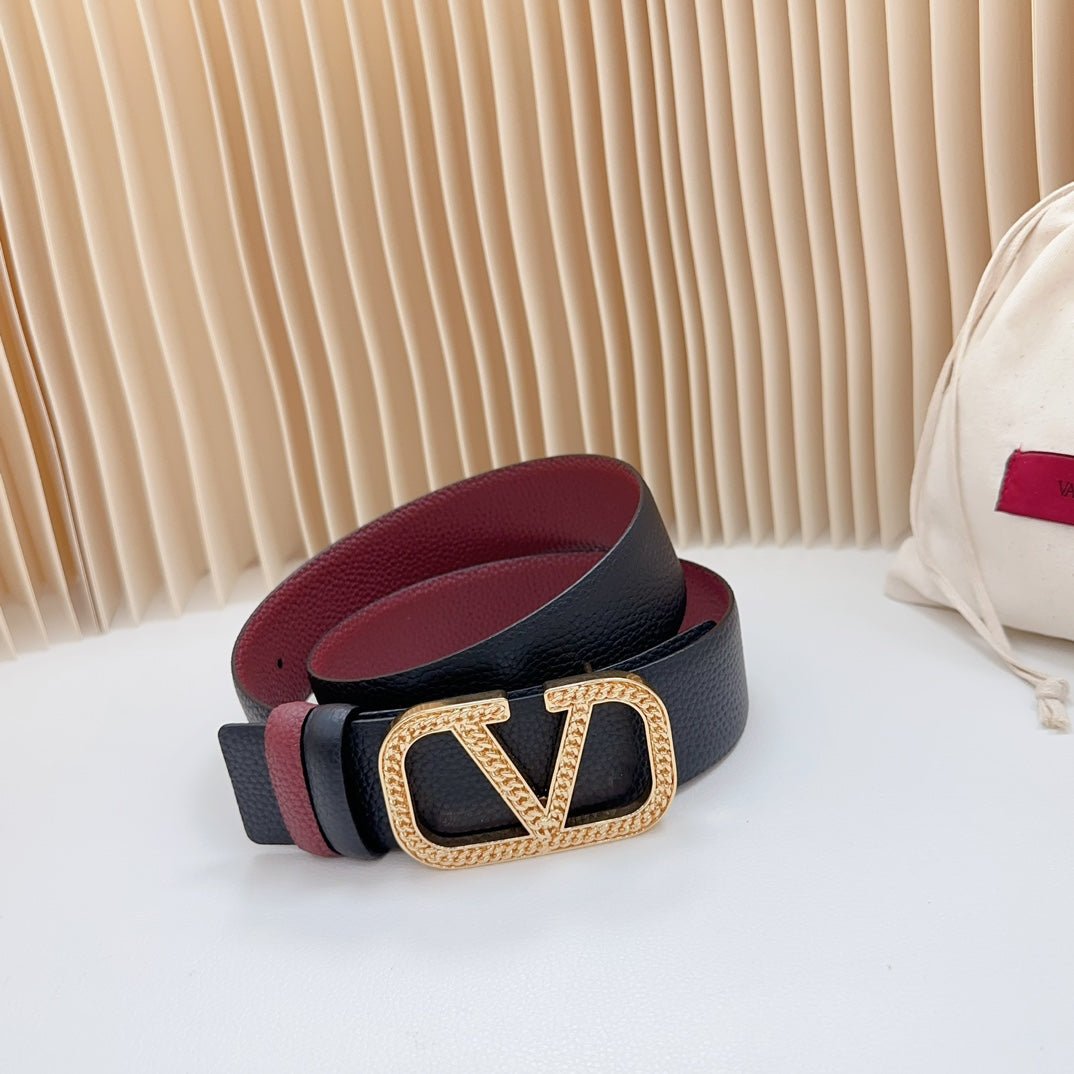 Vlogo Buckle Water Wave Gold Copper Glossy Wine Black Leather 40mm - Image 5