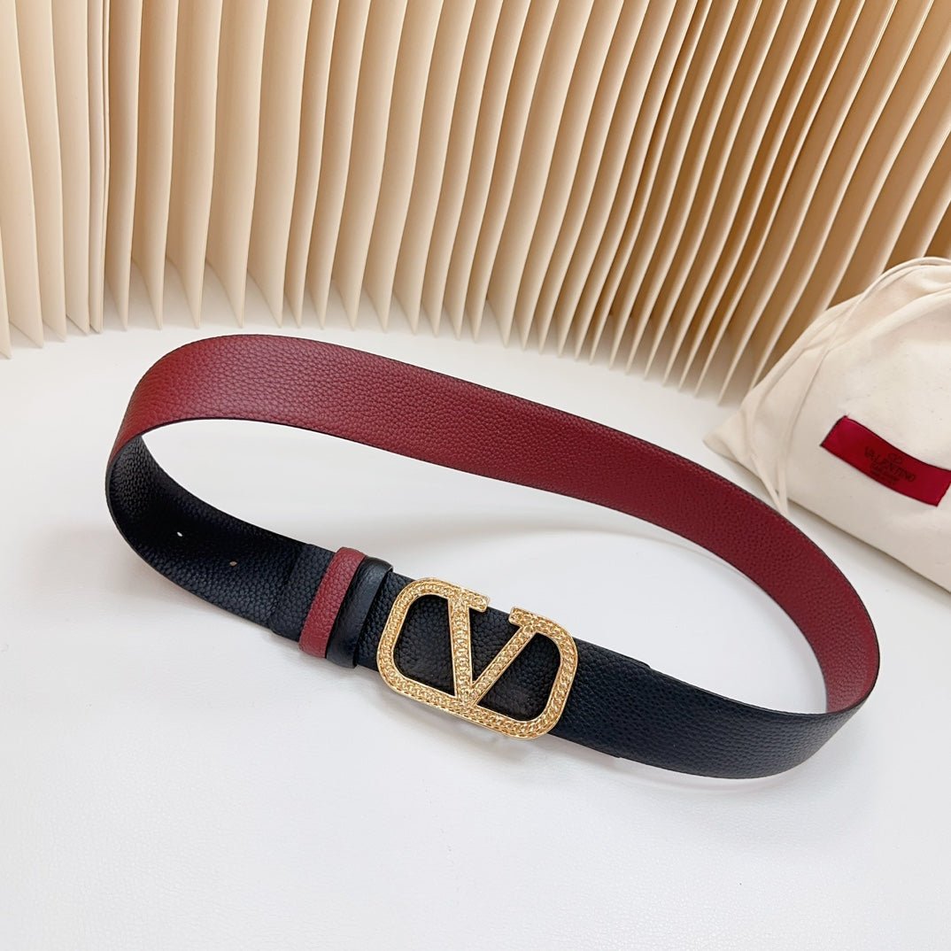 Vlogo Buckle Water Wave Gold Copper Glossy Wine Black Leather 40mm - Image 4