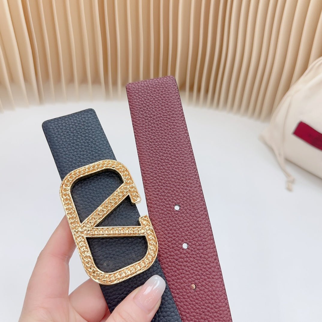 Vlogo Buckle Water Wave Gold Copper Glossy Wine Black Leather 40mm - Image 6