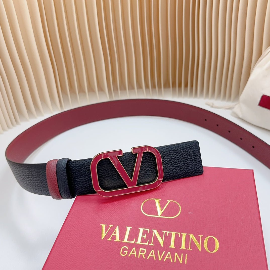 Vlogo Wine Gold Buckle Belt 40mm Wine Black Leather - Image 4