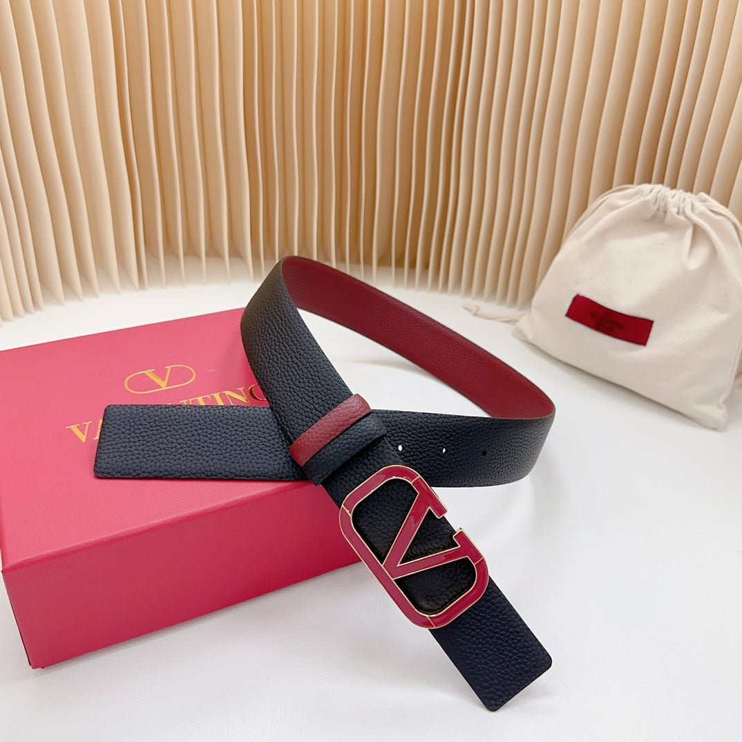 Vlogo Wine Gold Buckle Belt 40mm Wine Black Leather - Image 7
