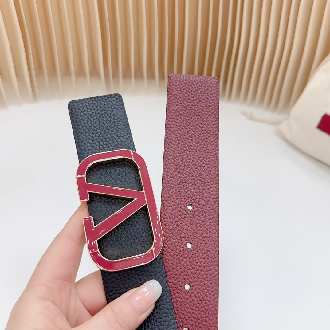 Vlogo Wine Gold Buckle Belt 40mm Wine Black Leather - Image 8