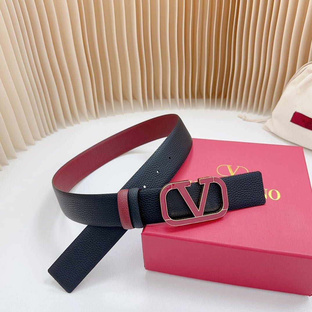 Vlogo Wine Gold Buckle Belt 40mm Wine Black Leather - Image 5