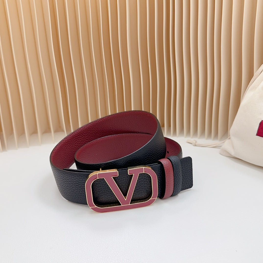 Vlogo Wine Gold Buckle Belt 40mm Wine Black Leather - Image 6