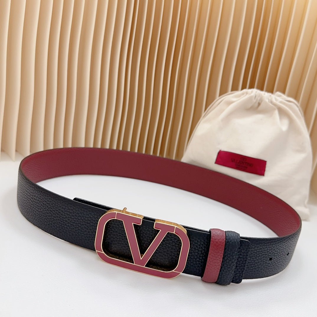 Vlogo Wine Gold Buckle Belt 40mm Wine Black Leather - Image 2