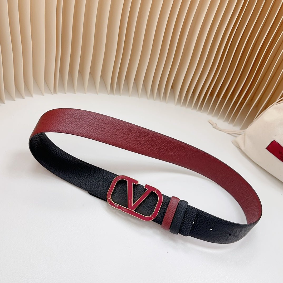 Vlogo Wine Gold Buckle Belt 40mm Wine Black Leather - Image 3