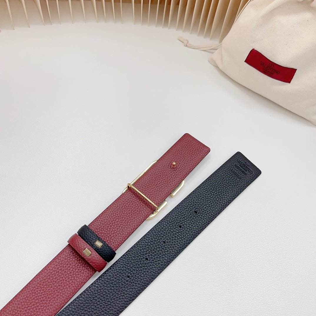 Vlogo Wine Gold Buckle Belt 40mm Wine Black Leather - Image 9
