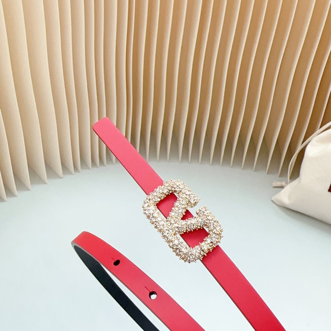 VL Belt 8mm Buckle Gold Diamond Leather Red Black - Image 6