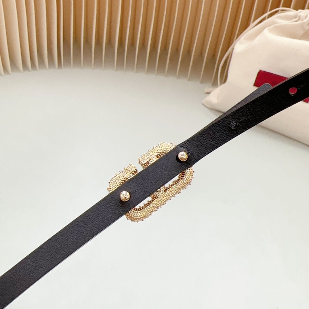VL Belt 8mm Buckle Gold Diamond Leather Red Black - Image 9
