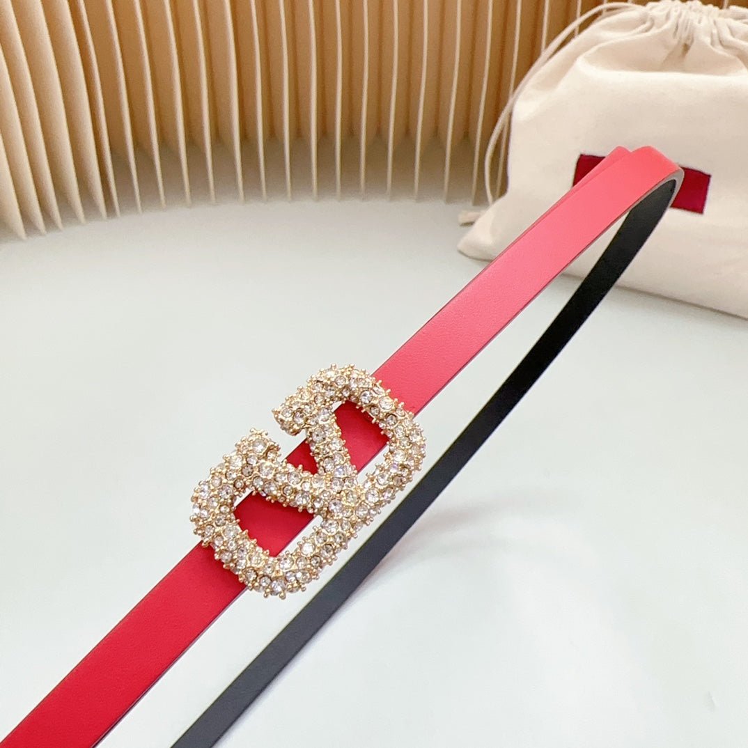 VL Belt 8mm Buckle Gold Diamond Leather Red Black - Image 5