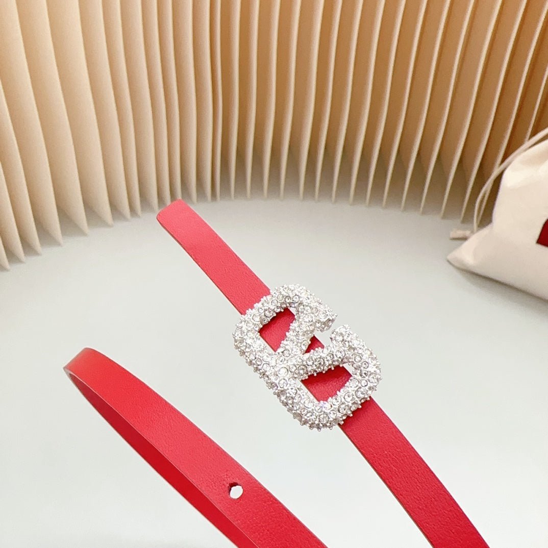 VL Belt 8mm Buckle Silver Diamond Leather Red - Image 4
