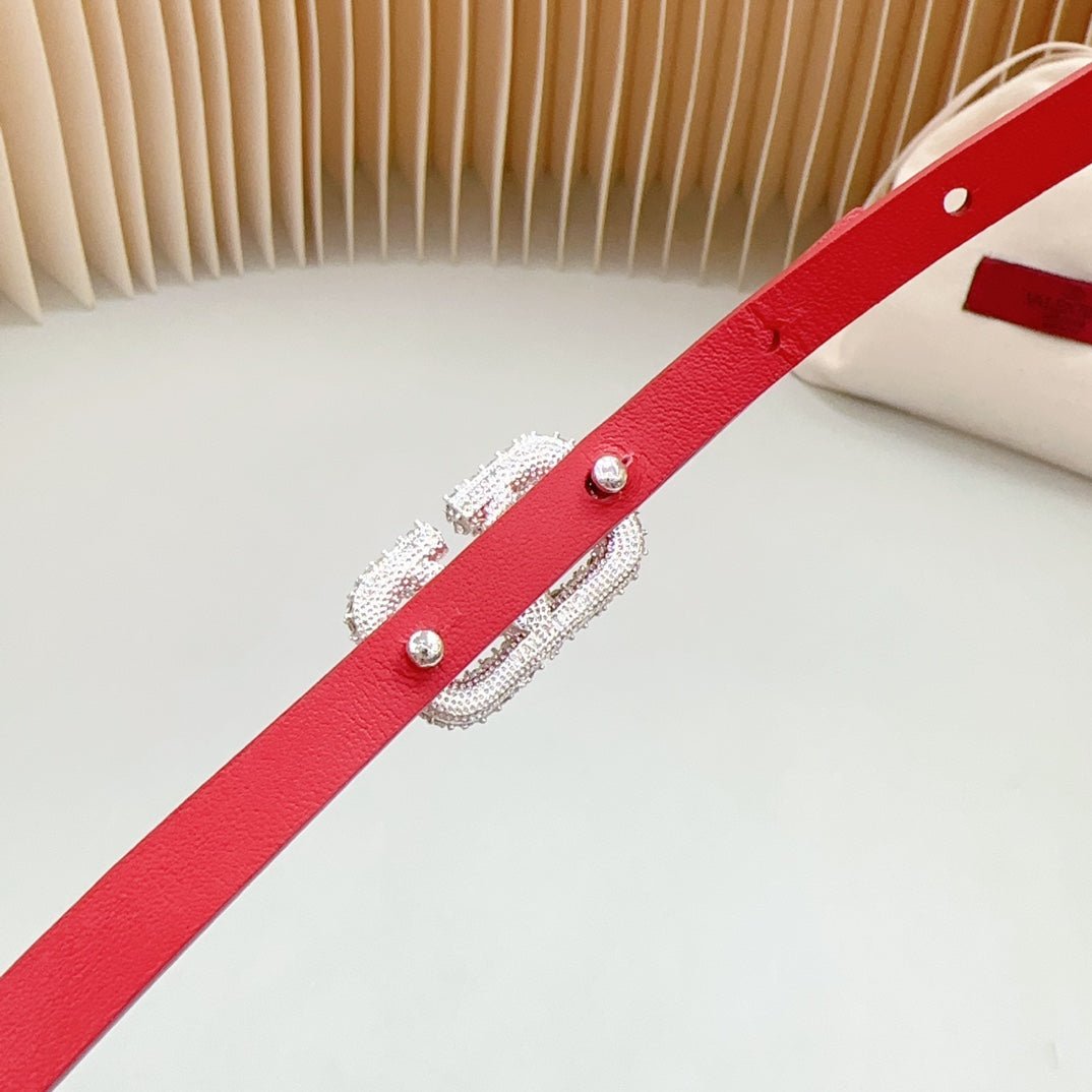 VL Belt 8mm Buckle Silver Diamond Leather Red - Image 7