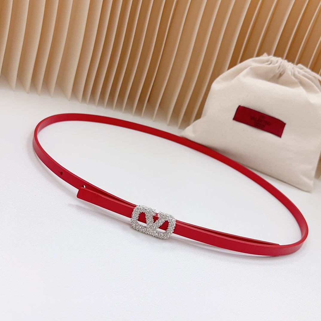VL Belt 8mm Buckle Silver Diamond Leather Red - Image 6