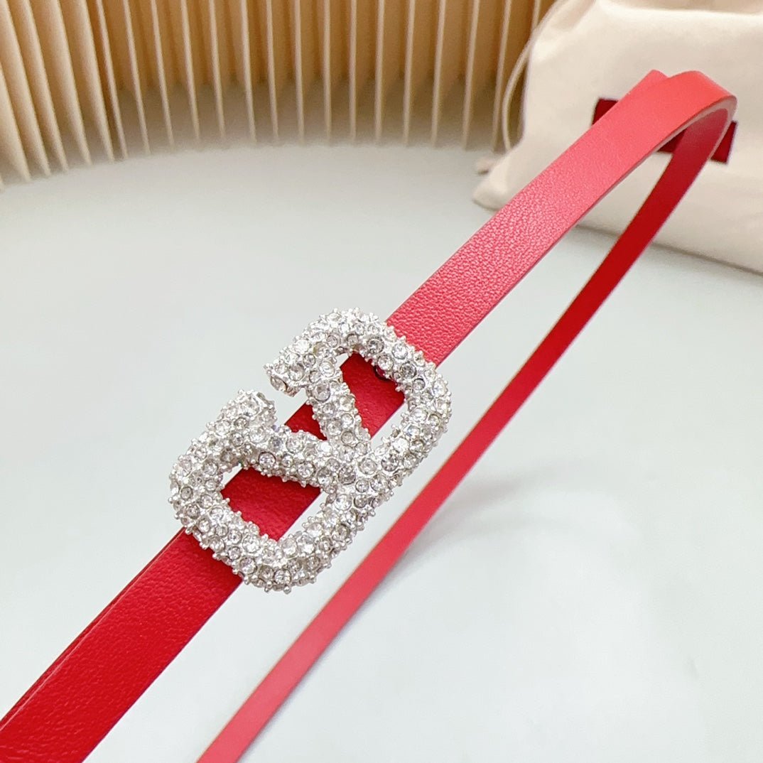 VL Belt 8mm Buckle Silver Diamond Leather Red - Image 5
